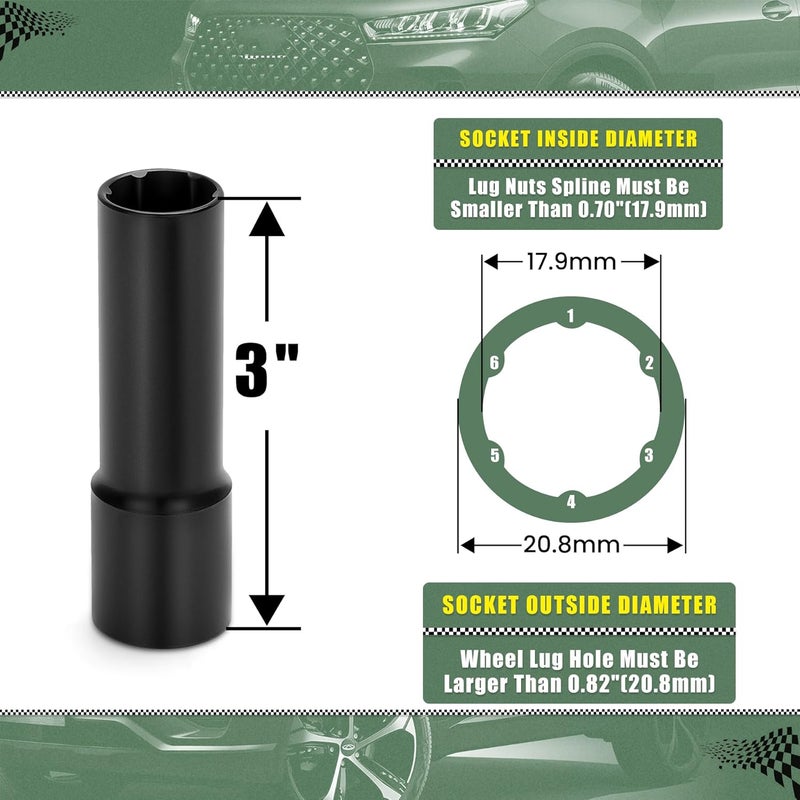 glorider Small 6 Point Spline Lug Nut Socket, 1/2-Inch Drive Impact Square Tool – Easily Remove M12x1.5, M12x1.25, 1/2-20, M10x1.25, 3/8-20 Lug Bolts/Nuts | 1 Pc (Black) - Image 5